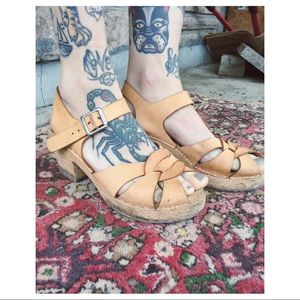 Swedish wooden leather clogs sandals sz 39 9